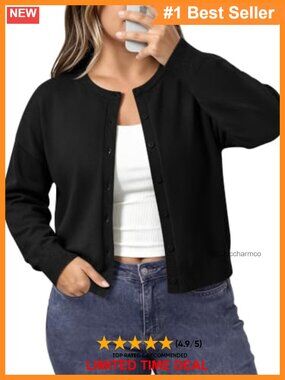 Plus Size Cropped Cardigan Lightweight Knit Button Front Sweater
